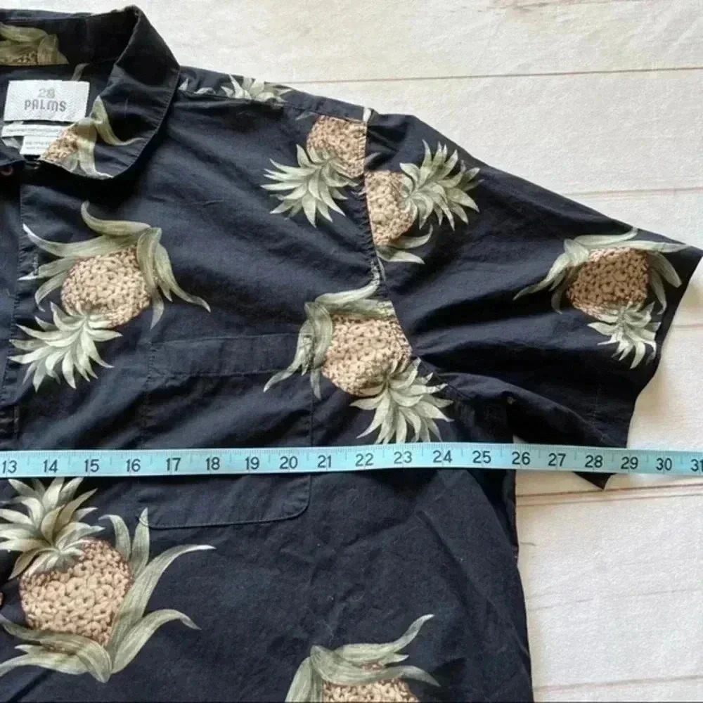 28 Palms Standard Pineapple Hawaiian Black Shirt Collard Mens XXL Aloha Vacation - Picture 8 of 9